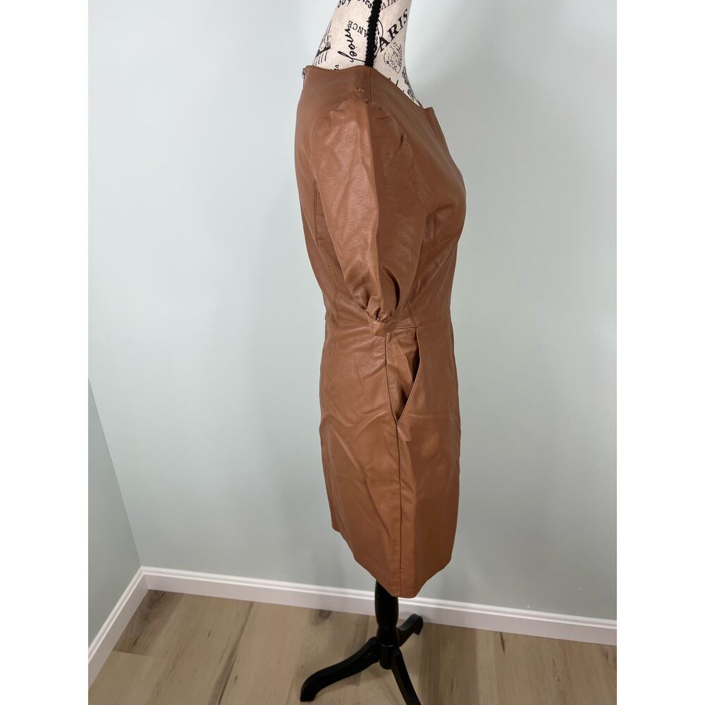 Cupcake & Cashmere Maggie Dress Brown Faux Leather Mini Dress with pockets - Picture 6 of 16